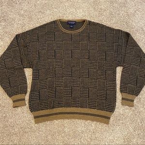 Roundtree Yorke Sweater Fall Houndstooth Brown Library Academia Core Style Large